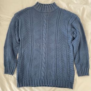 Blue Cable Knit Mock Neck Sweater
